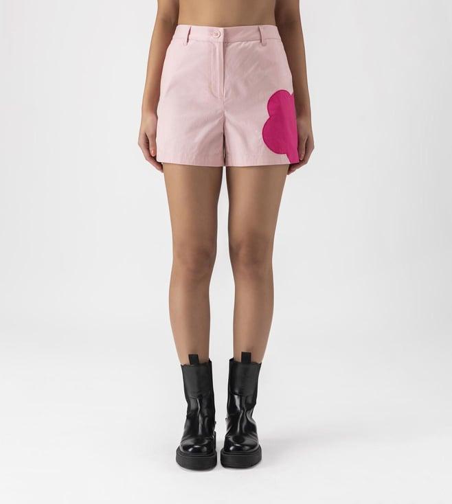 ayurganic pink floral applique women shorts