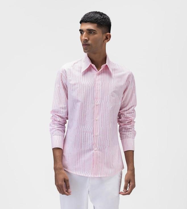 ayurganic pink printed linen mens shirt