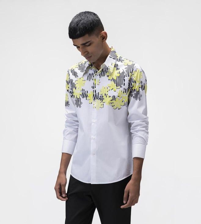 ayurganic white floral collage shirt men