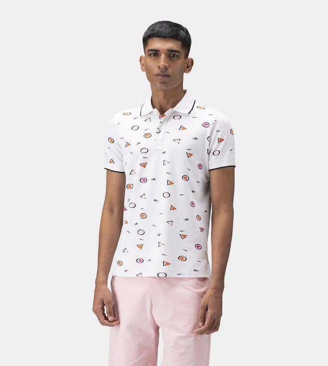 ayurganic white floral iconography mens polo t-shirt