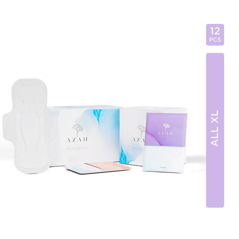 azah rash-free organic sanitary pads (box of 12 pads: all xl - with disposal bags)