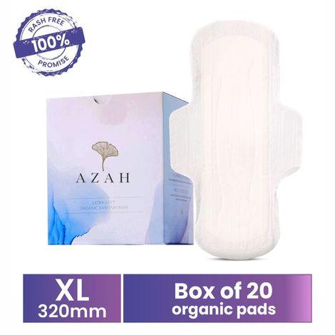azah rash-free organic sanitary pads (box of 20 pads : all xl - without disposable bags )