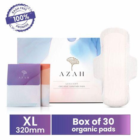 azah rash-free organic sanitary pads (box of 30 pads : all xl - with disposable bags)