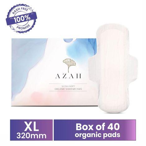 azah rash-free organic sanitary pads (box of 40 pads : all xl - without disposable bags )