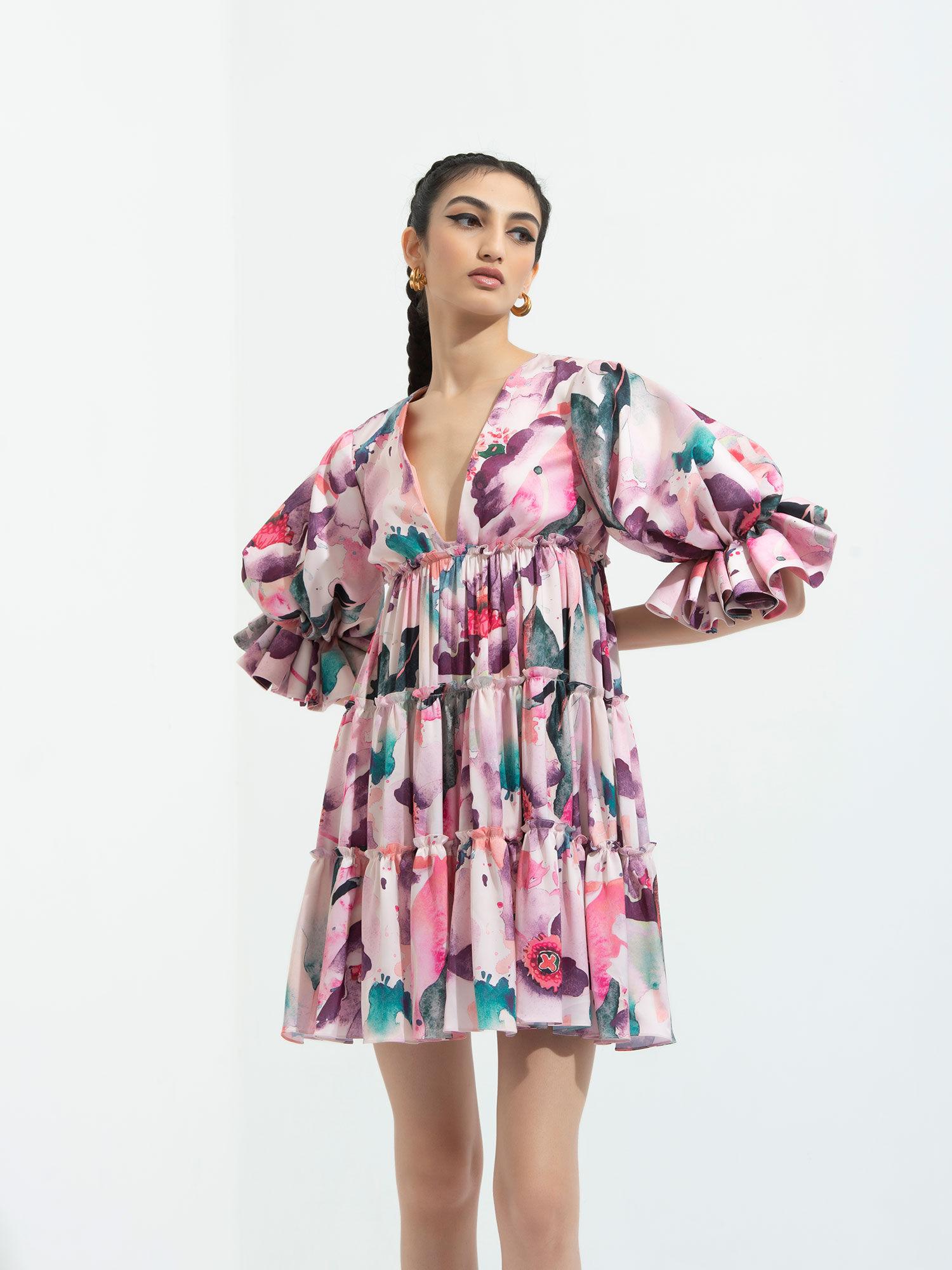 azalea printed short dress pink