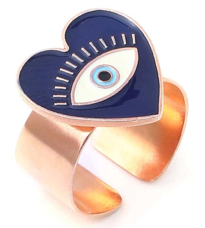 azga heart eye adjustable ring - blue rose gold