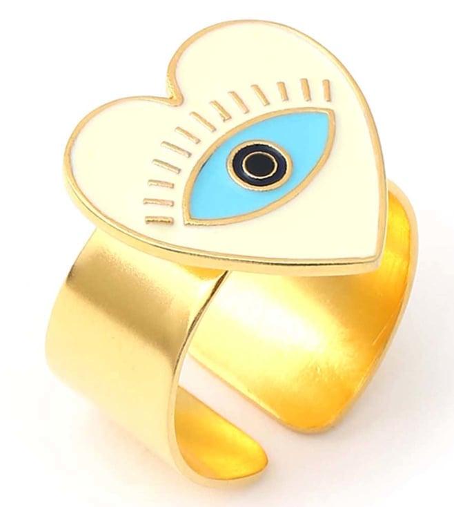 azga heart eye adjustable ring - ivory gold