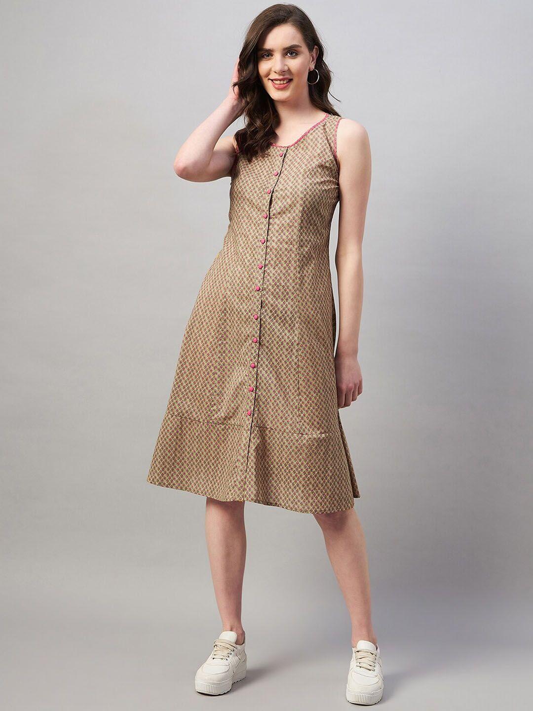 azira ethnic motifs printed pure cotton sleeveless a-line dress