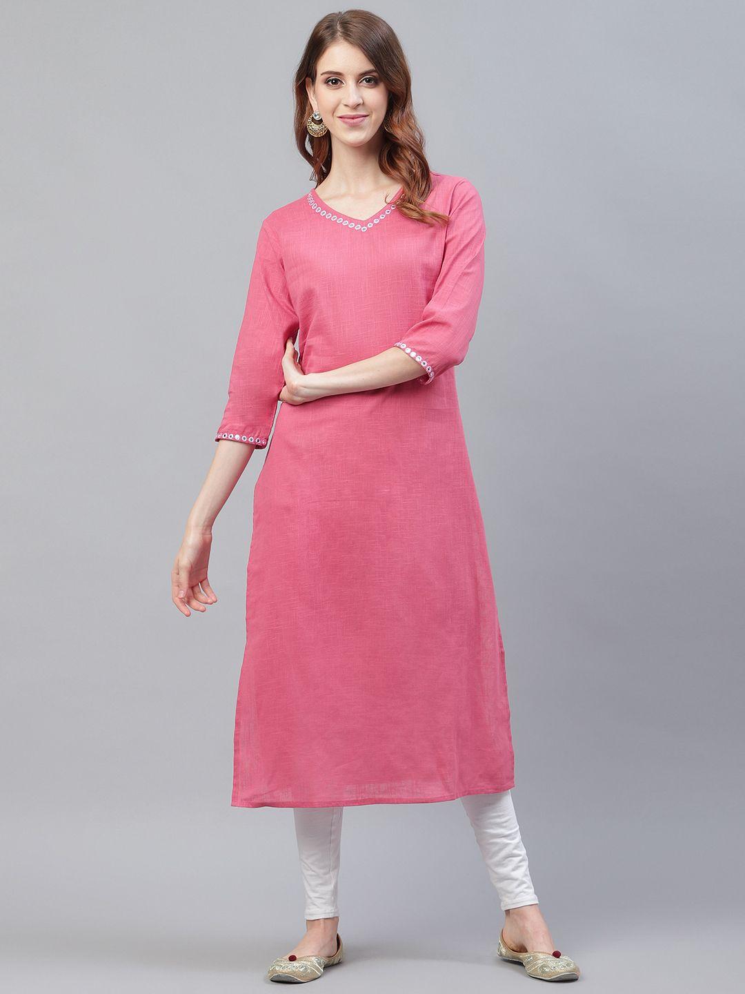 azira women pink solid straight kurta