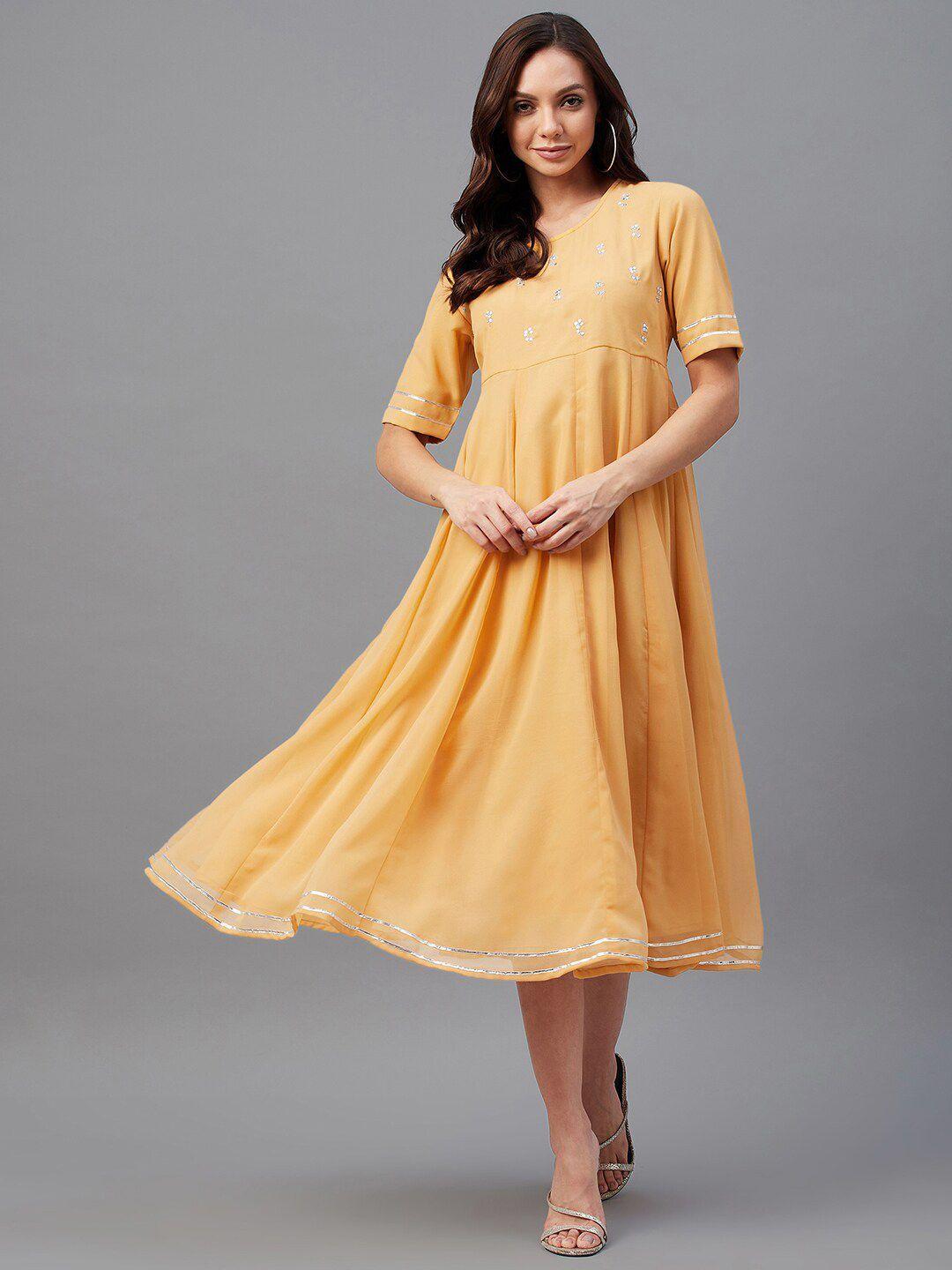 azira yellow georgette empire midi dress