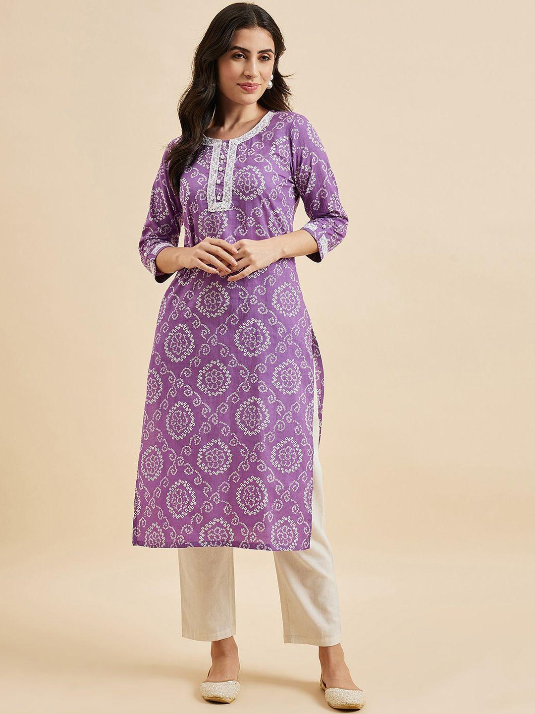 azira bandhani printed round neck cotton straight kurta