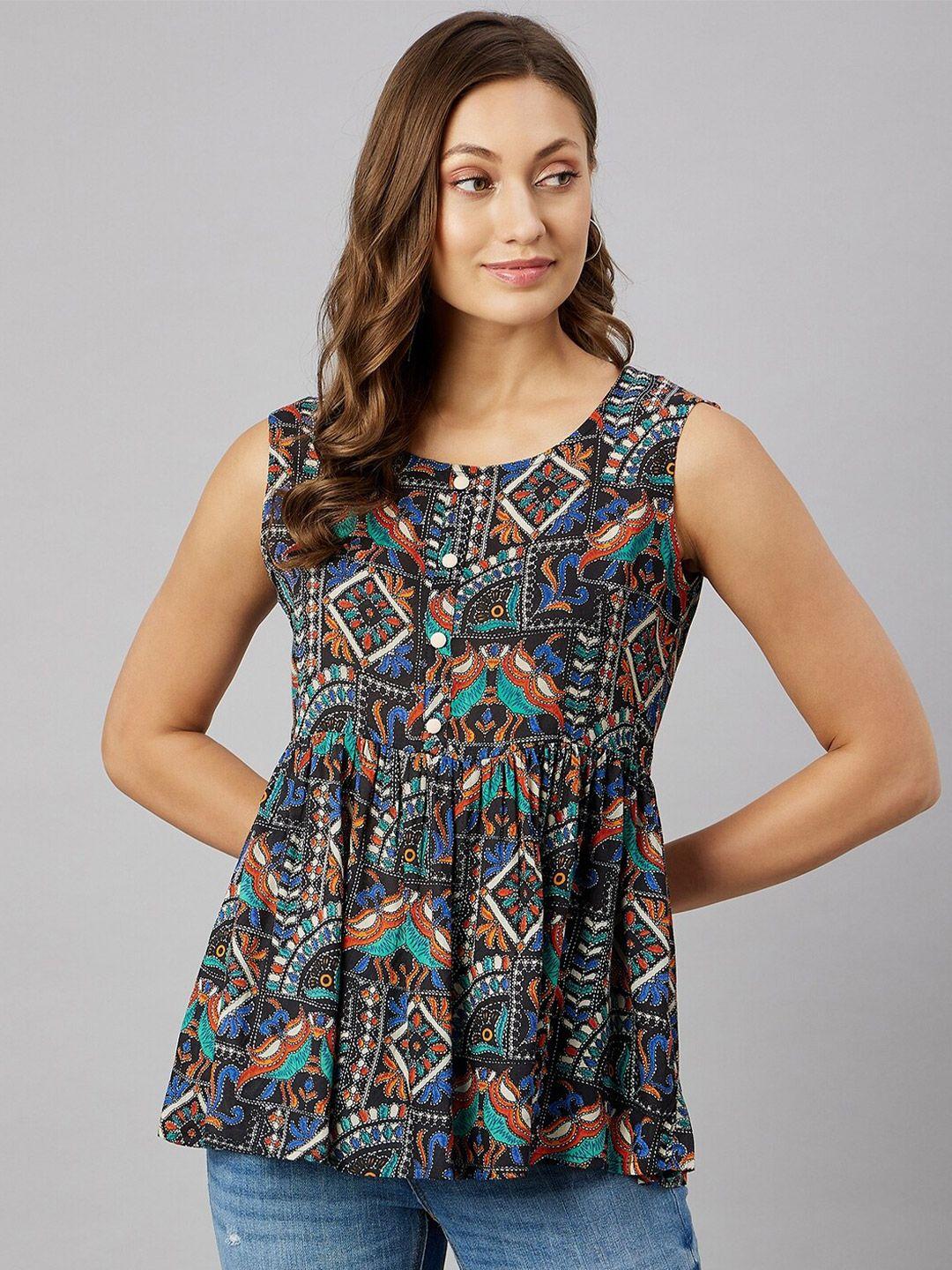 azira ethnic motifs printed pleated a-line top
