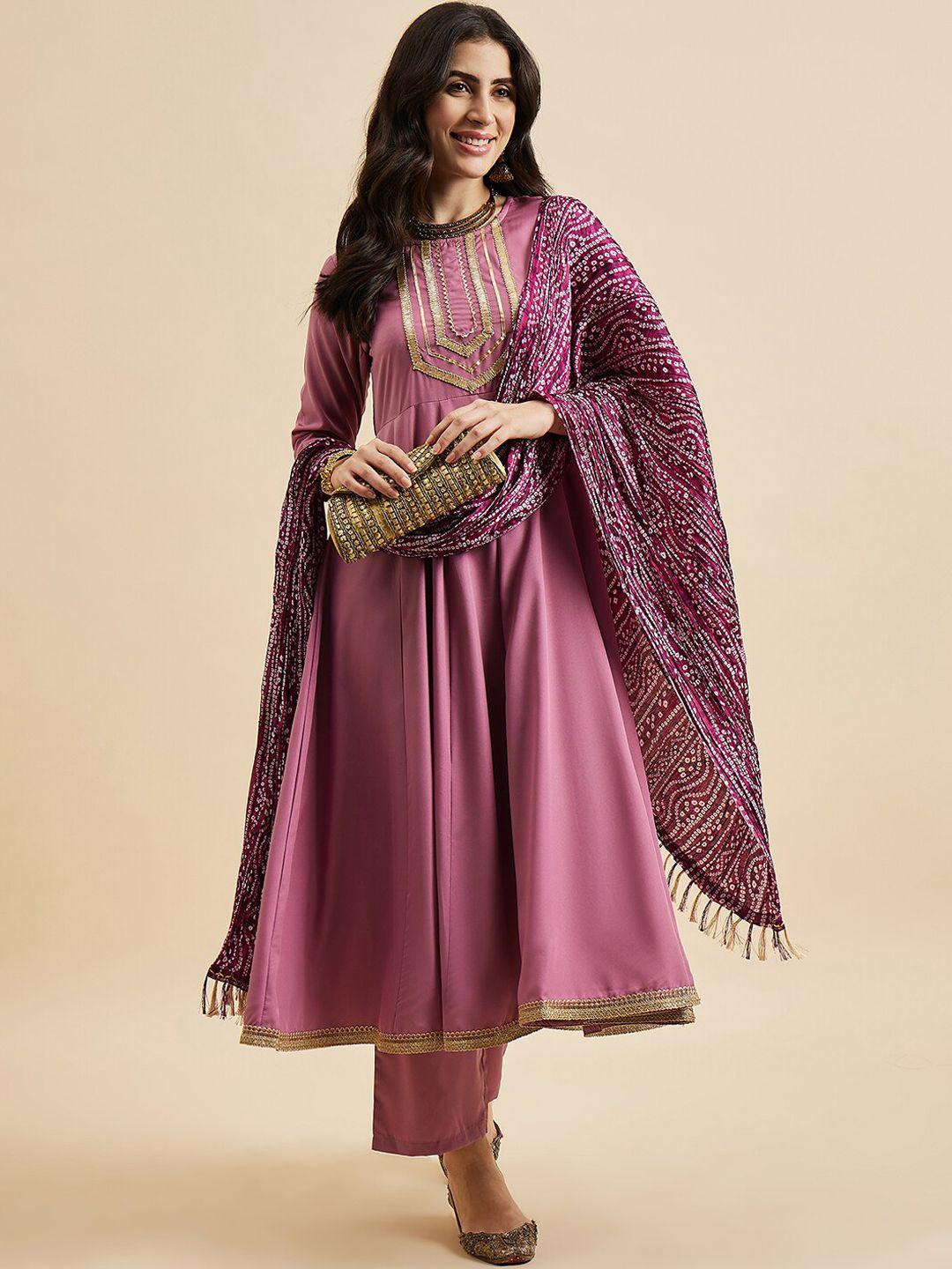 azira ethnic motifs printed regular thread work anarkali kurta with palazzos & dupatta