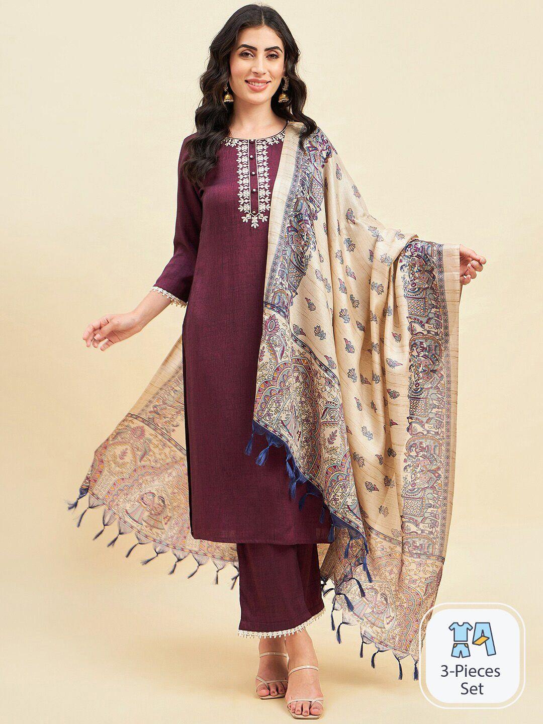 azira floral embroidered straight kurta with palazzos with dupatta