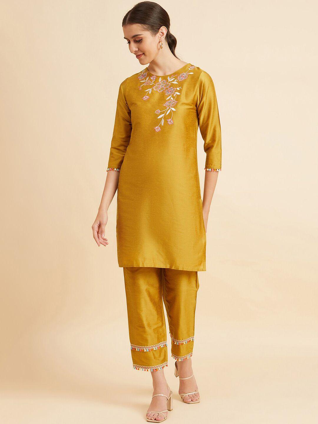 azira floral embroidered straight kurta with trousers