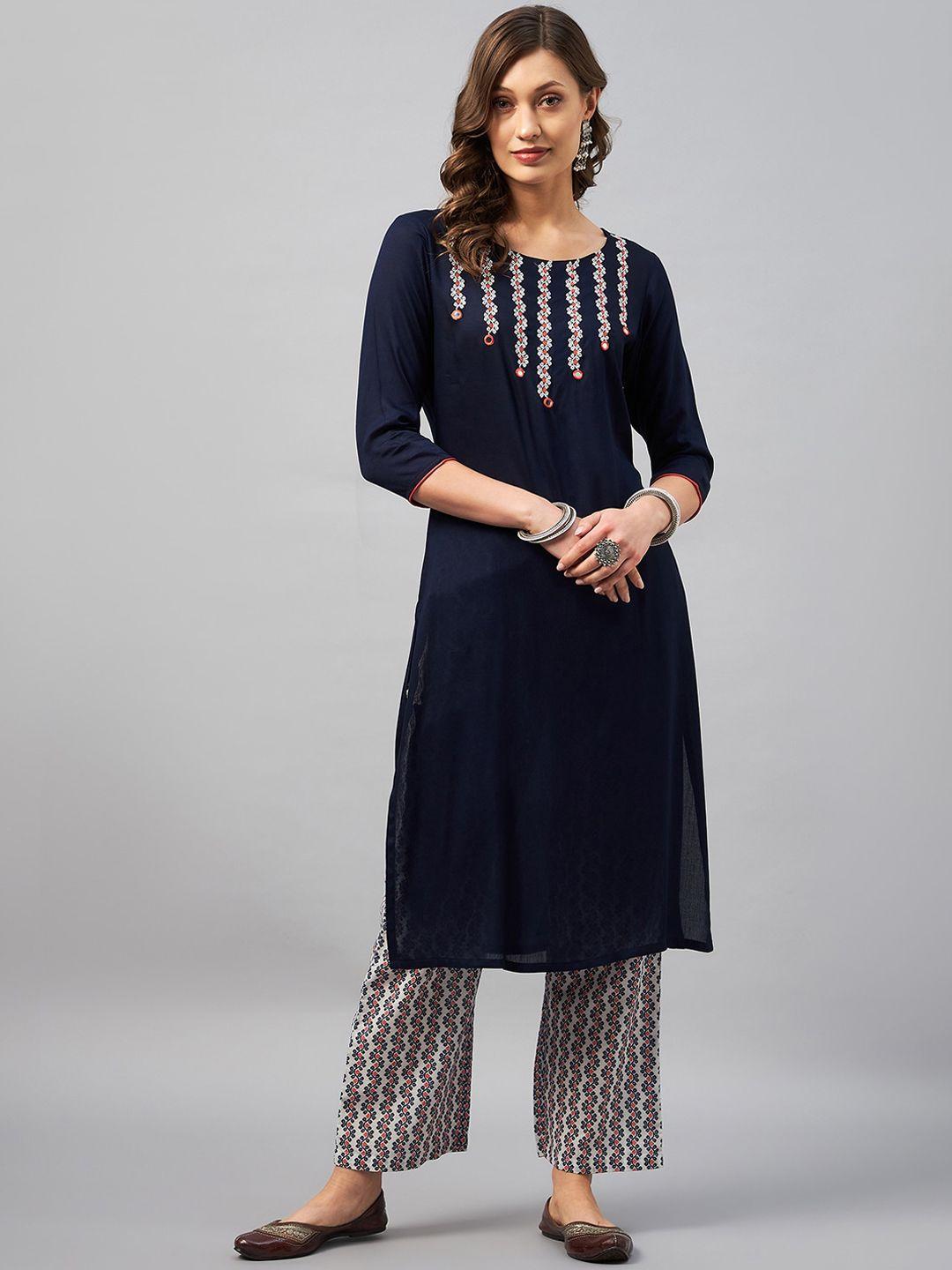 azira floral embroidered thread work kurta with palazzos