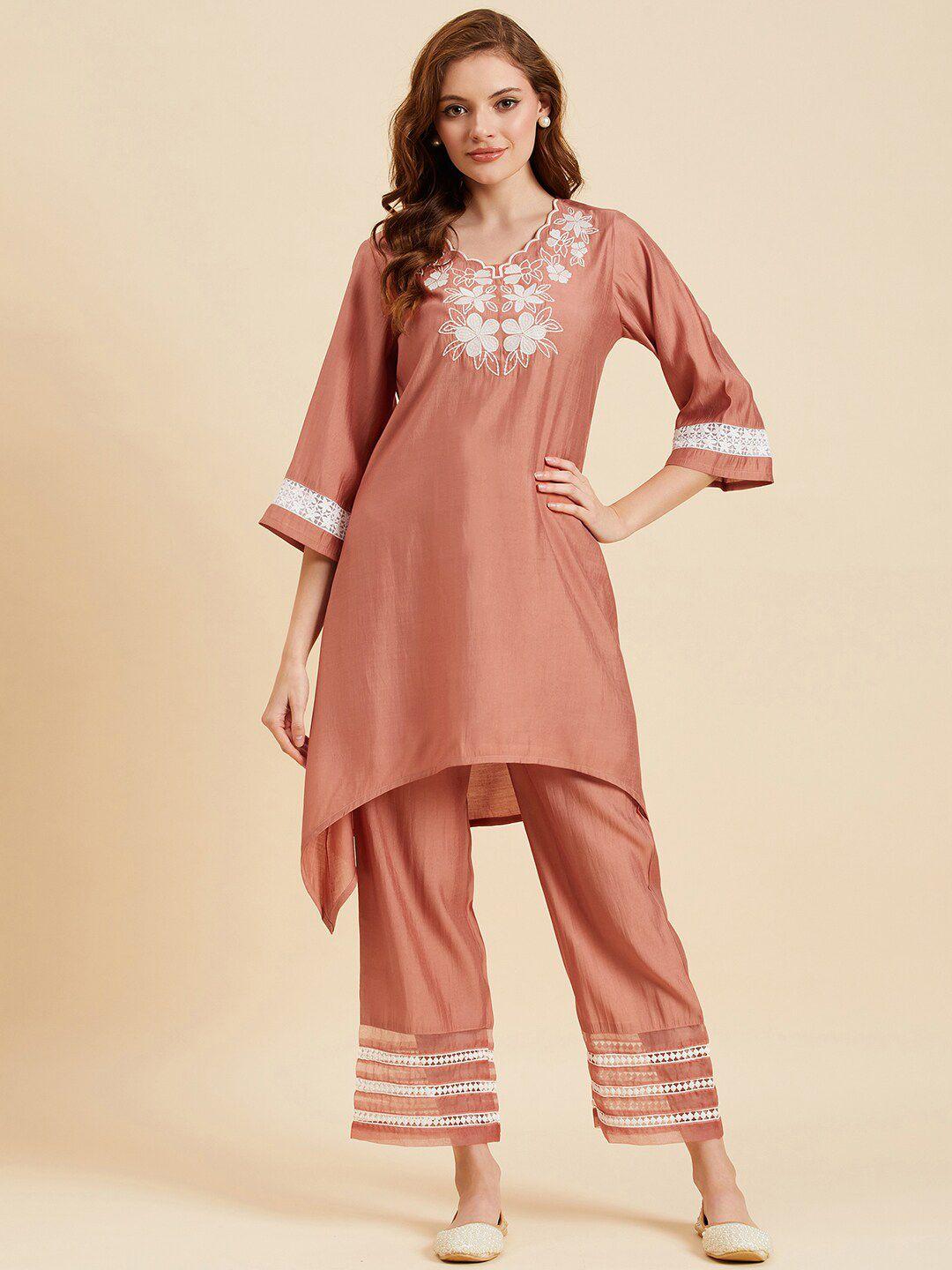 azira floral embroidered v-neck tunic with trousers