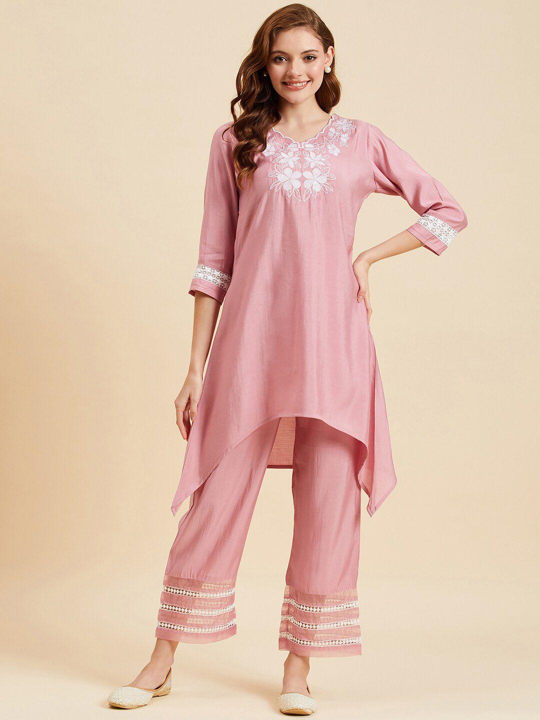 azira floral embroidered v-neck tunic with trousers