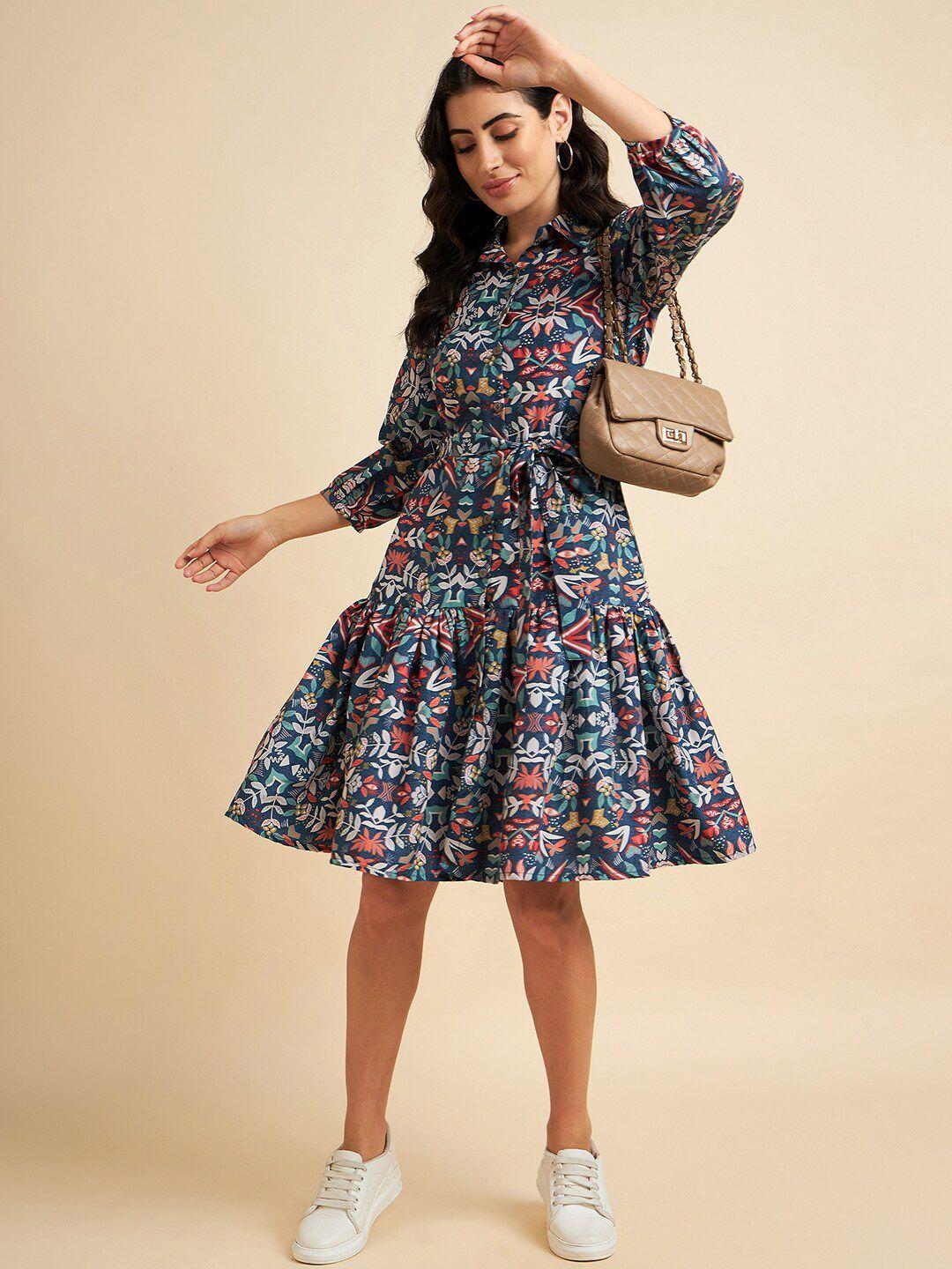 azira floral printed puff sleeves crepe fit & flare dress