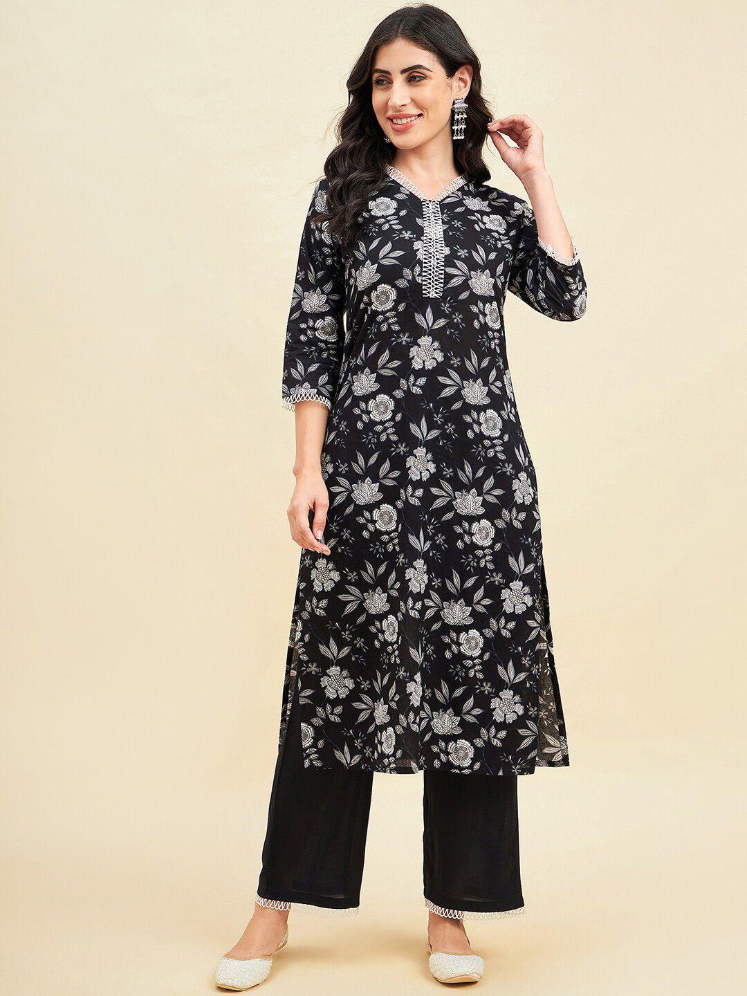 azira floral printed straight pure cotton kurta with palazzos