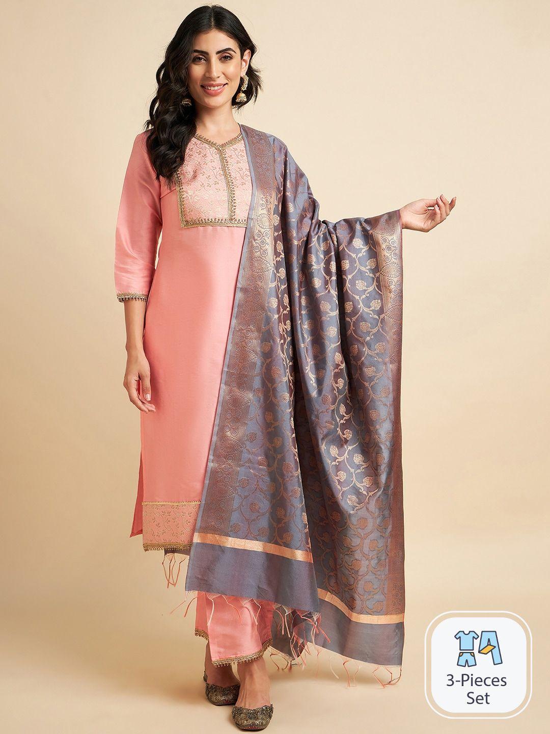 azira floral yoke design zari straight kurta with palazzos & dupatta