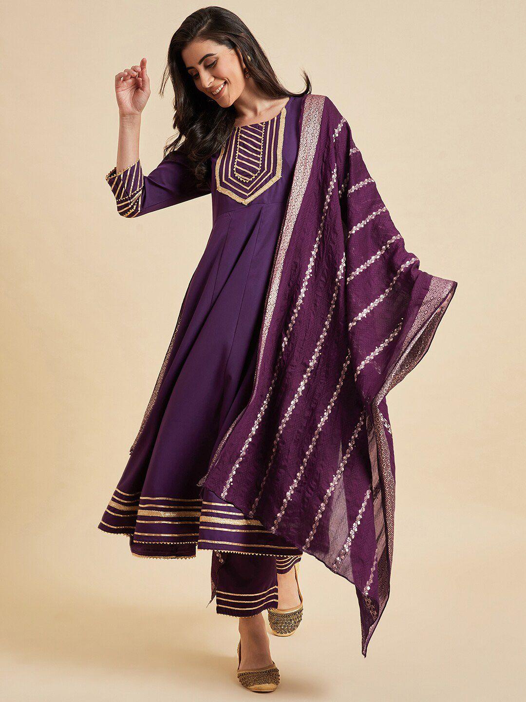 azira geometric yoke design a-line gotta patti kurta with palazzos & dupatta