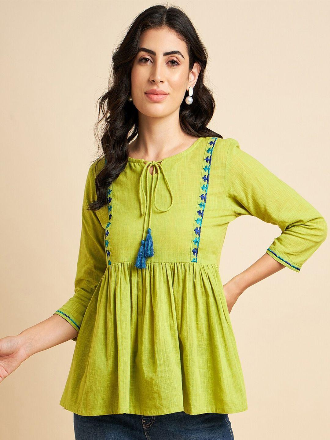 azira keyhole neck gathered pure cotton peplum top