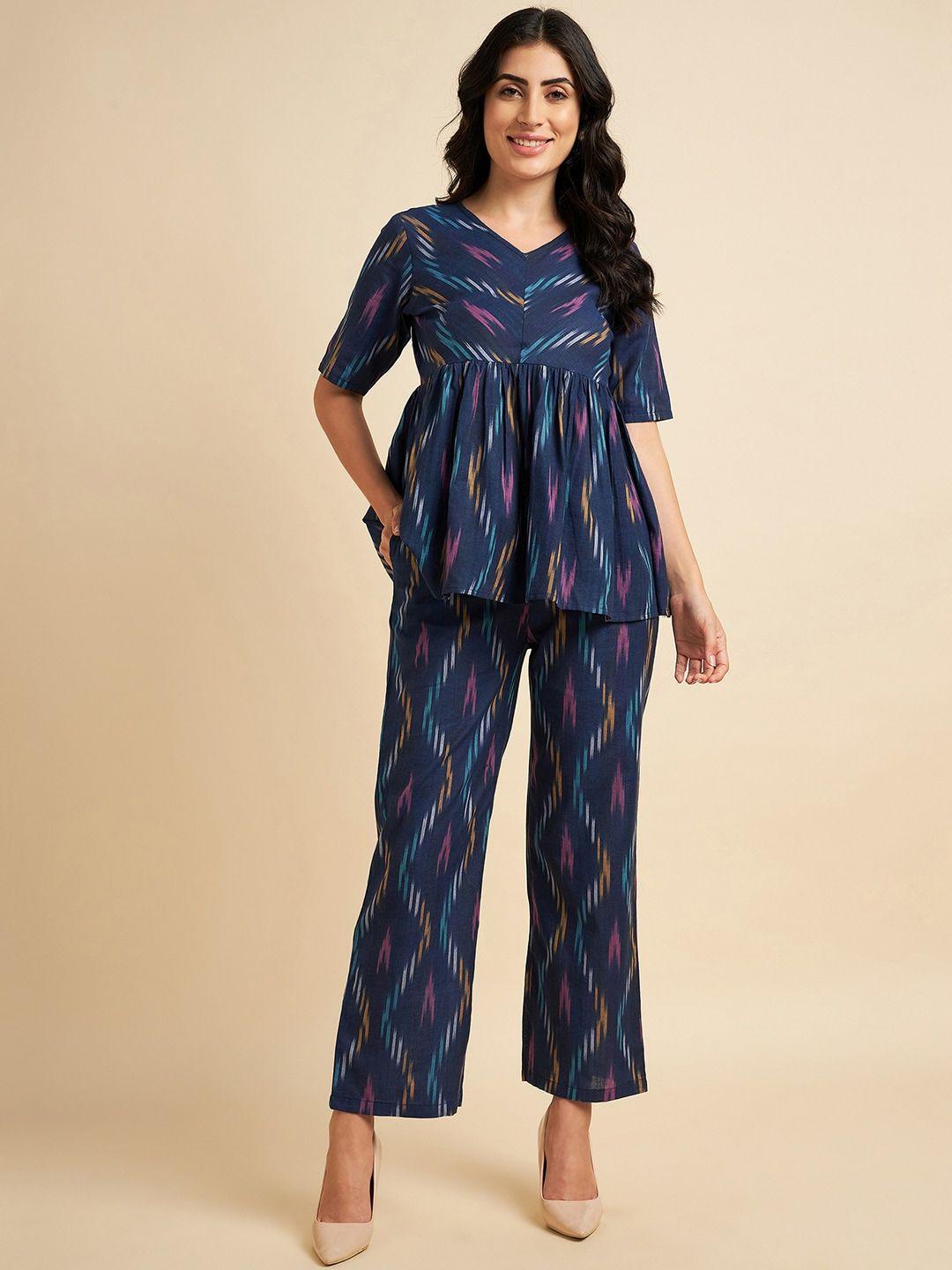 azira printed pure cotton tunic & trousers co-ords