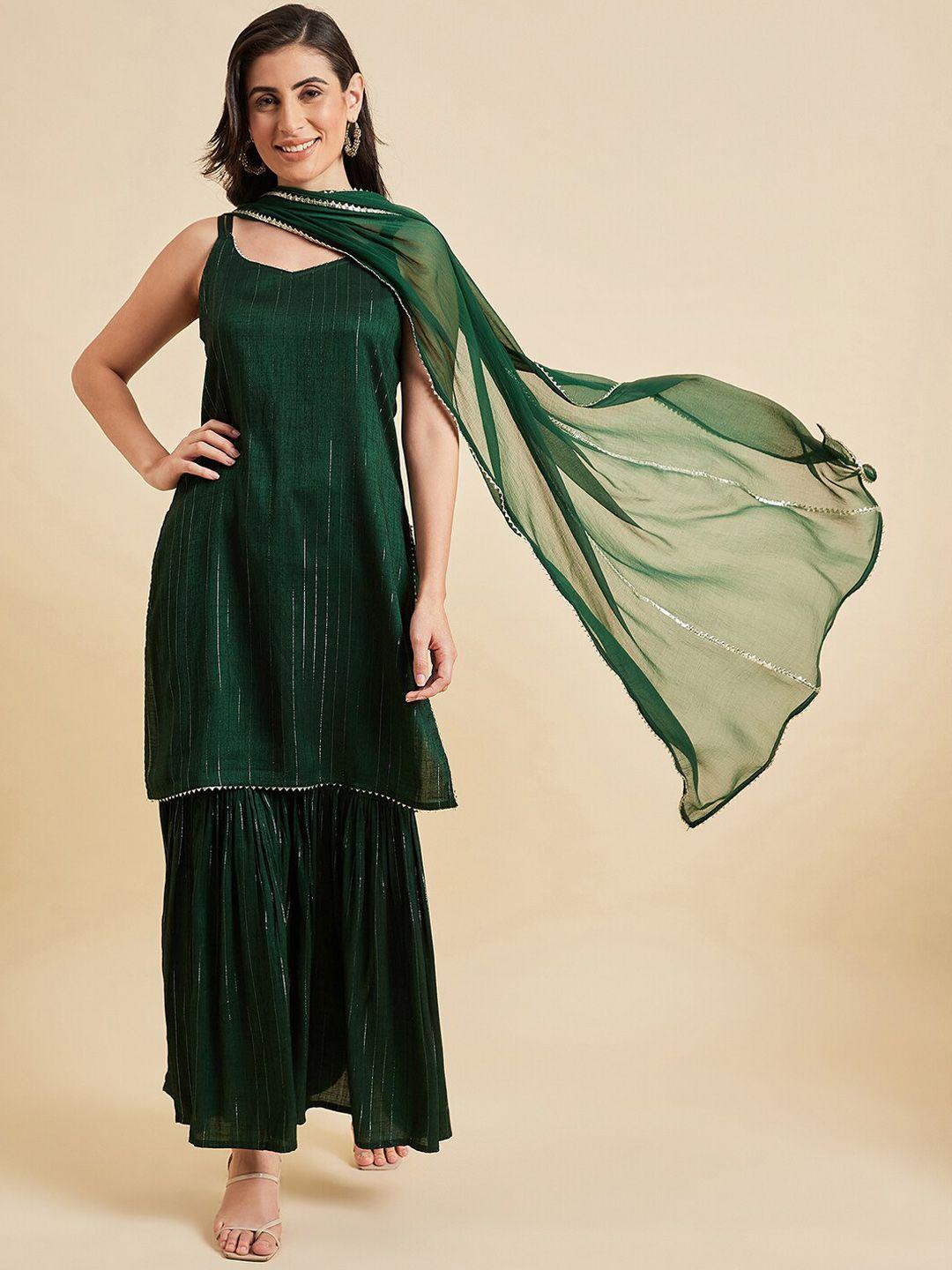 azira striped shoulder straps a-line gotta patti kurta with sharara & dupatta