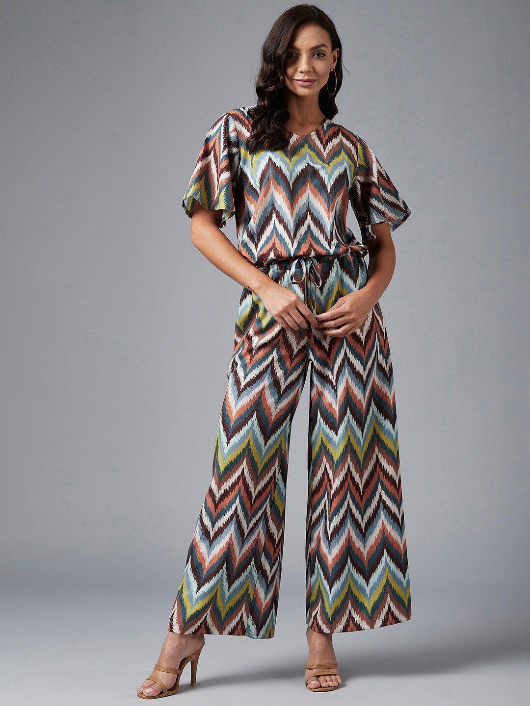 azira white & brown printed basic jumpsuit