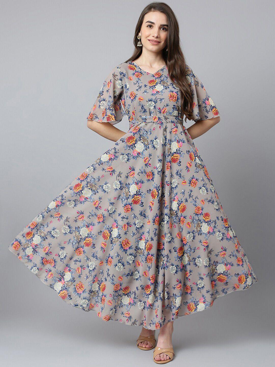 azira woman grey floral georgette maxi dress