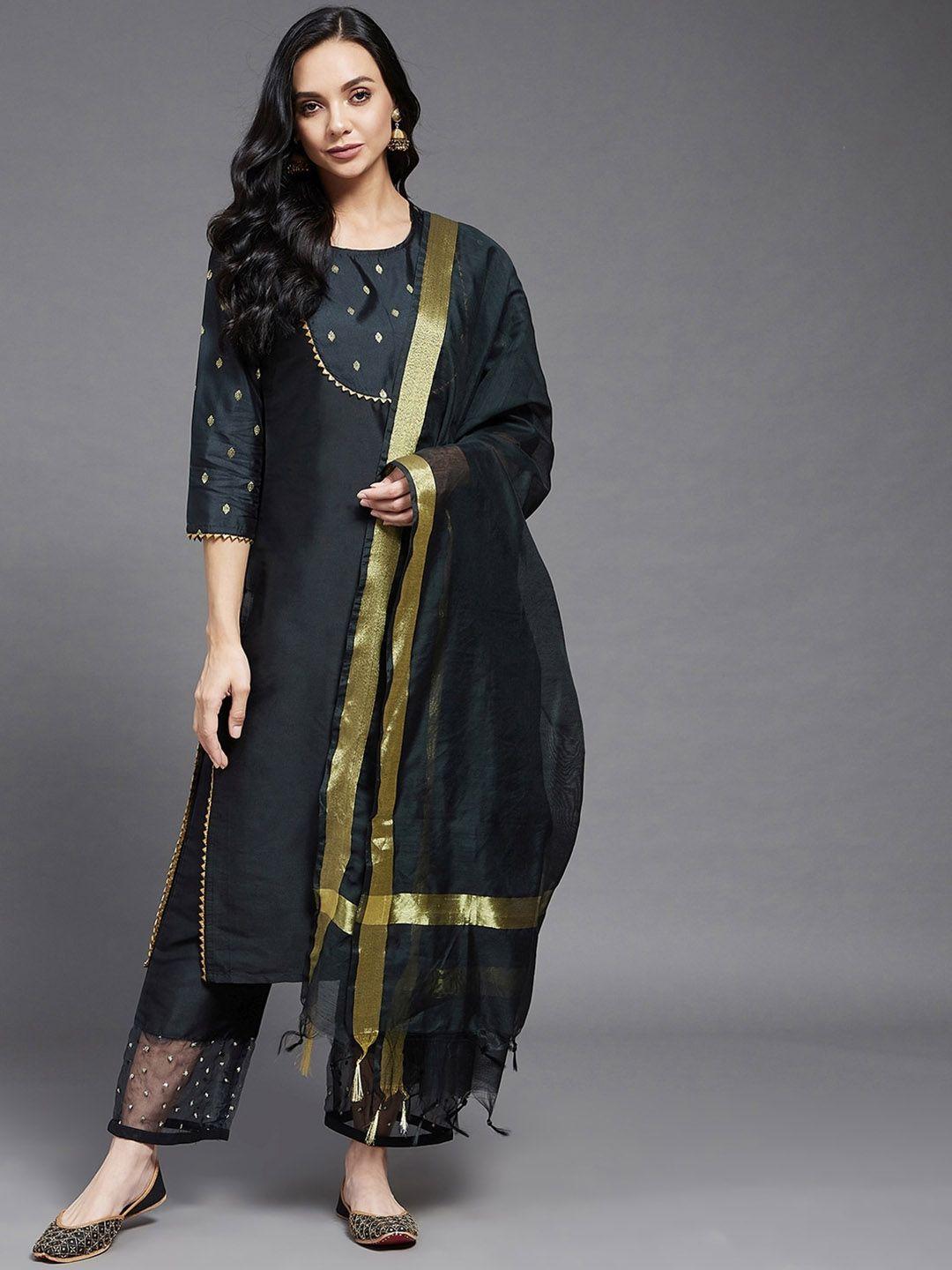 azira women black yoke design regular gotta patti kurta with trousers & with dupatta