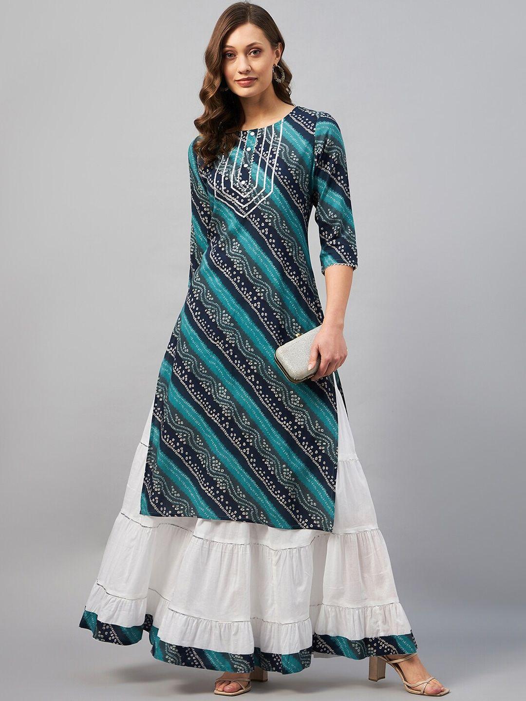 azira women green ethnic motifs printed gotta patti pure cotton kurta with sharara