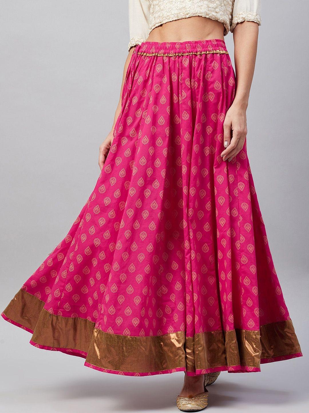 azira women magenta & gold  coloured printed ethnic flared a-line maxi skirts