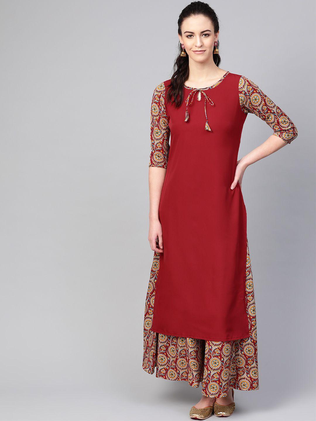 azira women maroon solid kurta with palazzos