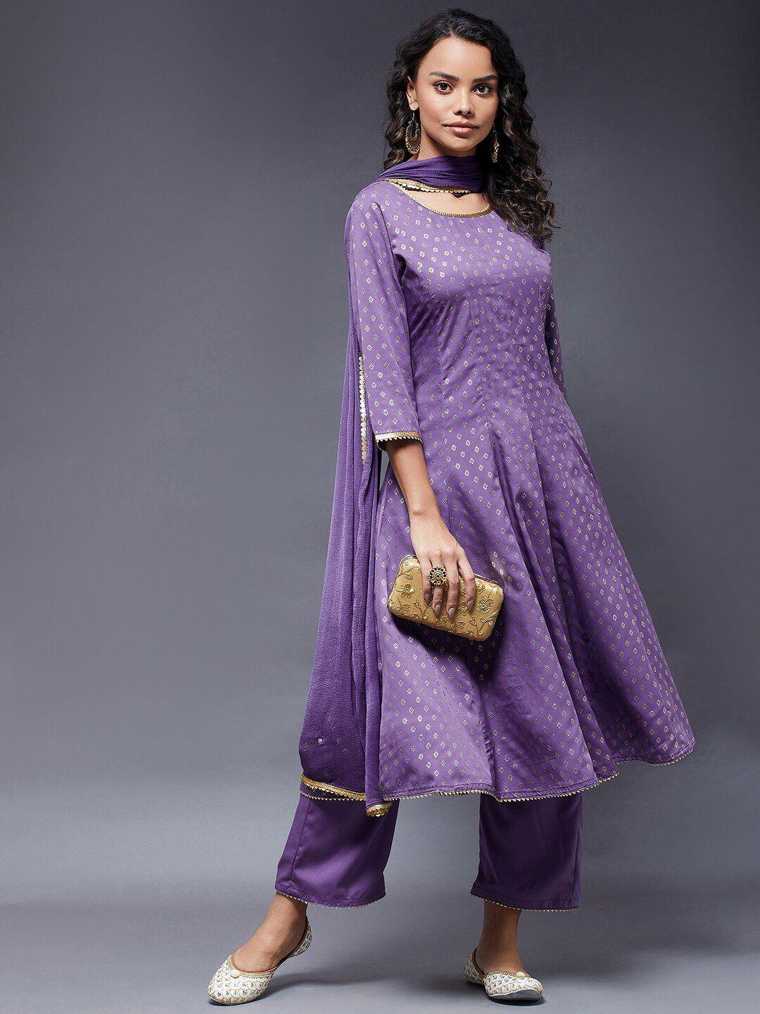 azira women purple printed kurta with trousers & dupatta