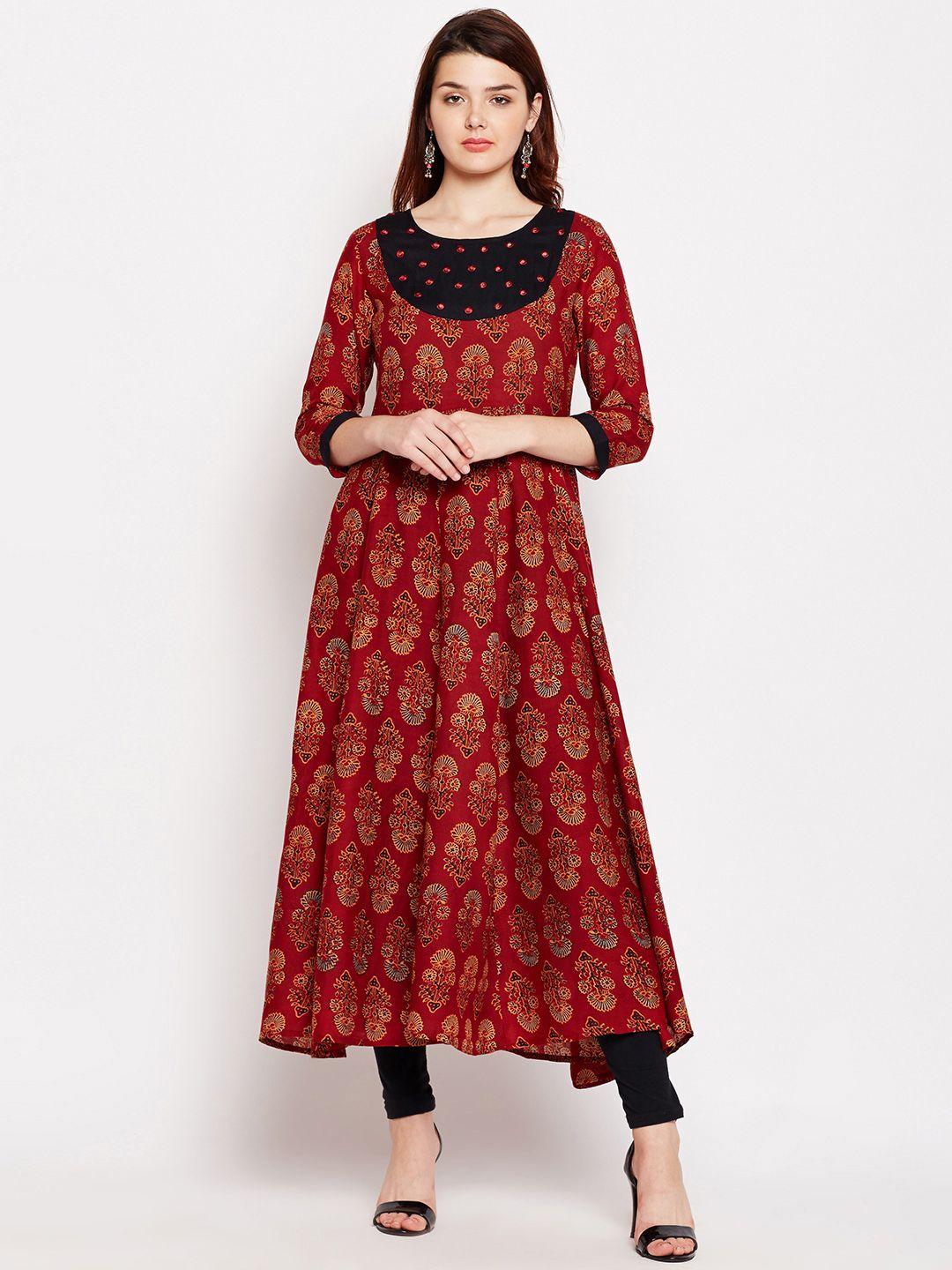 azira women rust & black printed anarkali kurta