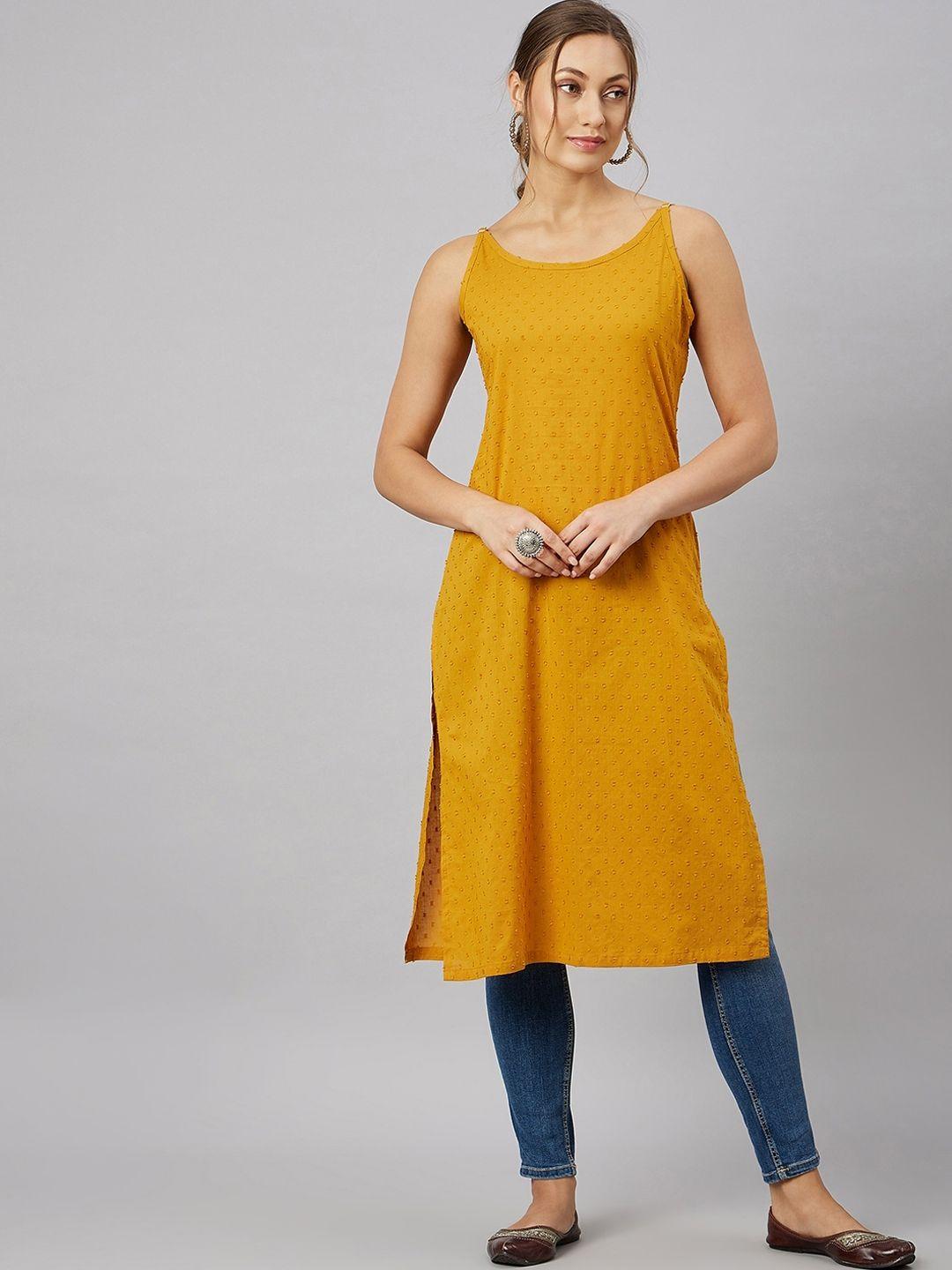 azira woven design shoulder straps pure cotton kurta
