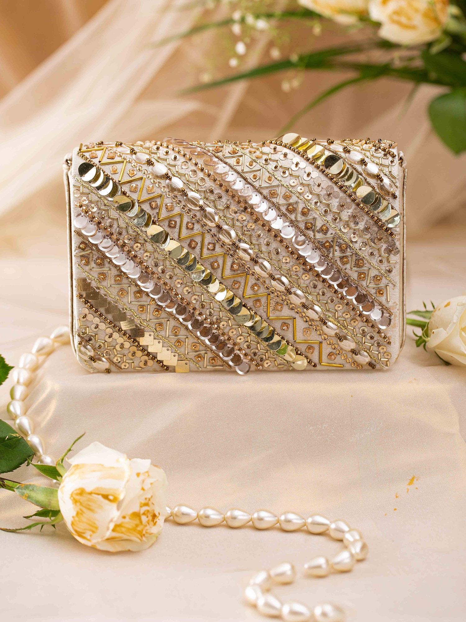 aziza gold embellished clutch bag for women