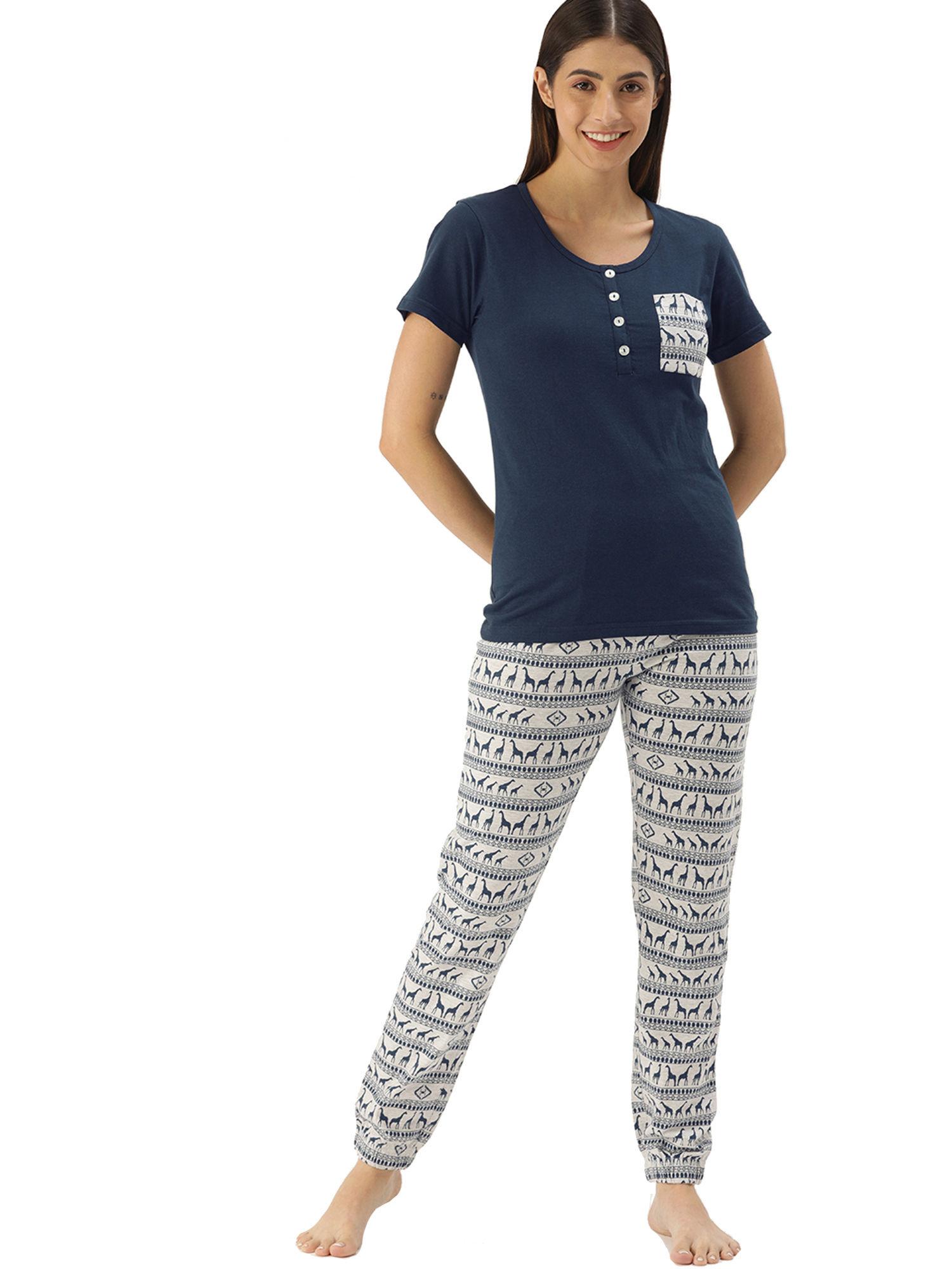 aztec animal melange pyjama set-fs-122xxl - blue