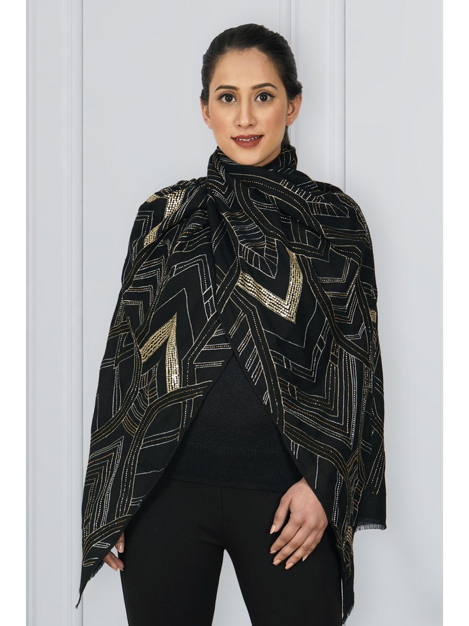 aztec gold embroidered pure cashmere stole