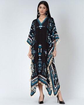 aztec kaftan dress with lace