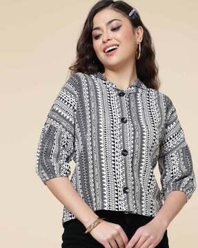 aztec print button-down top