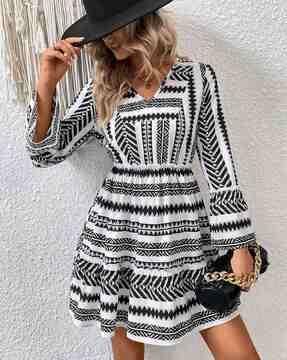 aztec print fit & flare dress