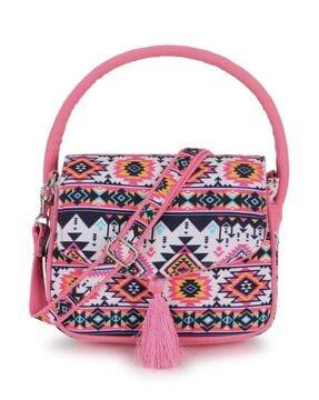 aztec print handbag with detachable strap