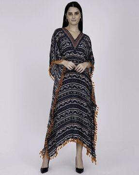 aztec print kaftan dress with lace