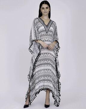 aztec print kaftan dress with lace