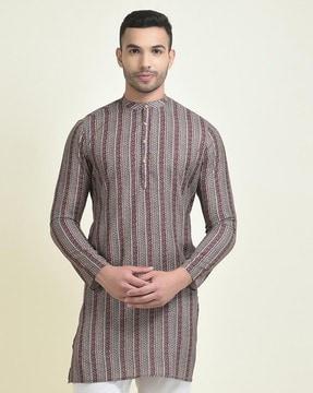 aztec print kurta with mandarin-collar