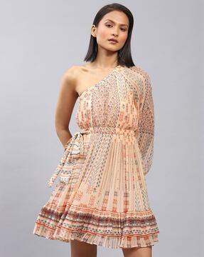 aztec print one-shoulder dress