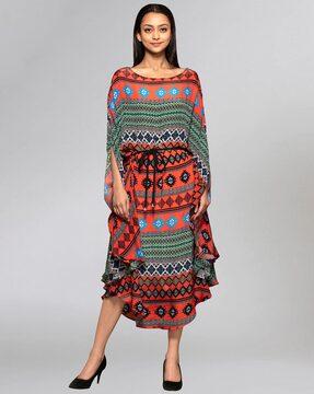 aztec print poncho dress with braided belt